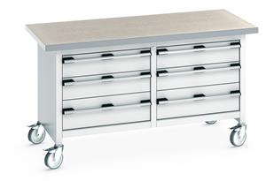 1500mm Wide Storage Benches Bott Mobile Bench1500Wx750Dx840mmH - 6 Drawers & Lino Top